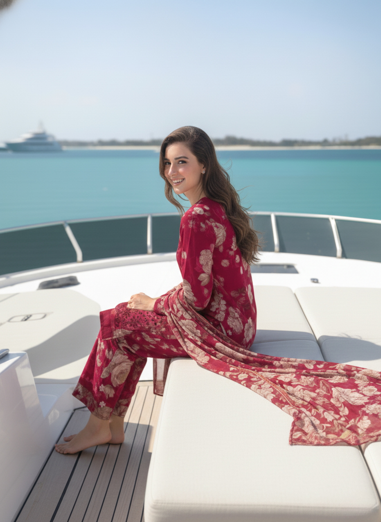 Maroon Embroidered & Printed Unstitched 3-Piece Lawn Suit with Lawn Dupatta