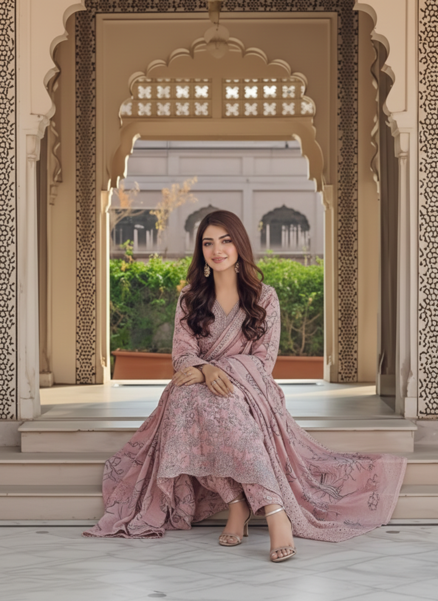 Dusty Rose Unstitched Embroidered Lawn 3-Piece Suit with Printed Chiffon Dupatta