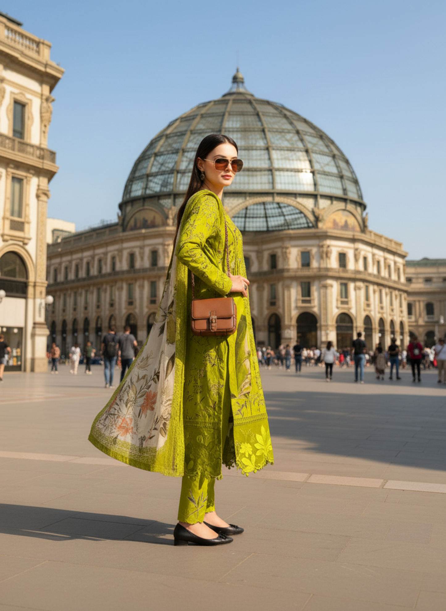 Lime Green Unstitched Printed Embroidered Lawn 3-Piece Suit with Lawn Dupatta