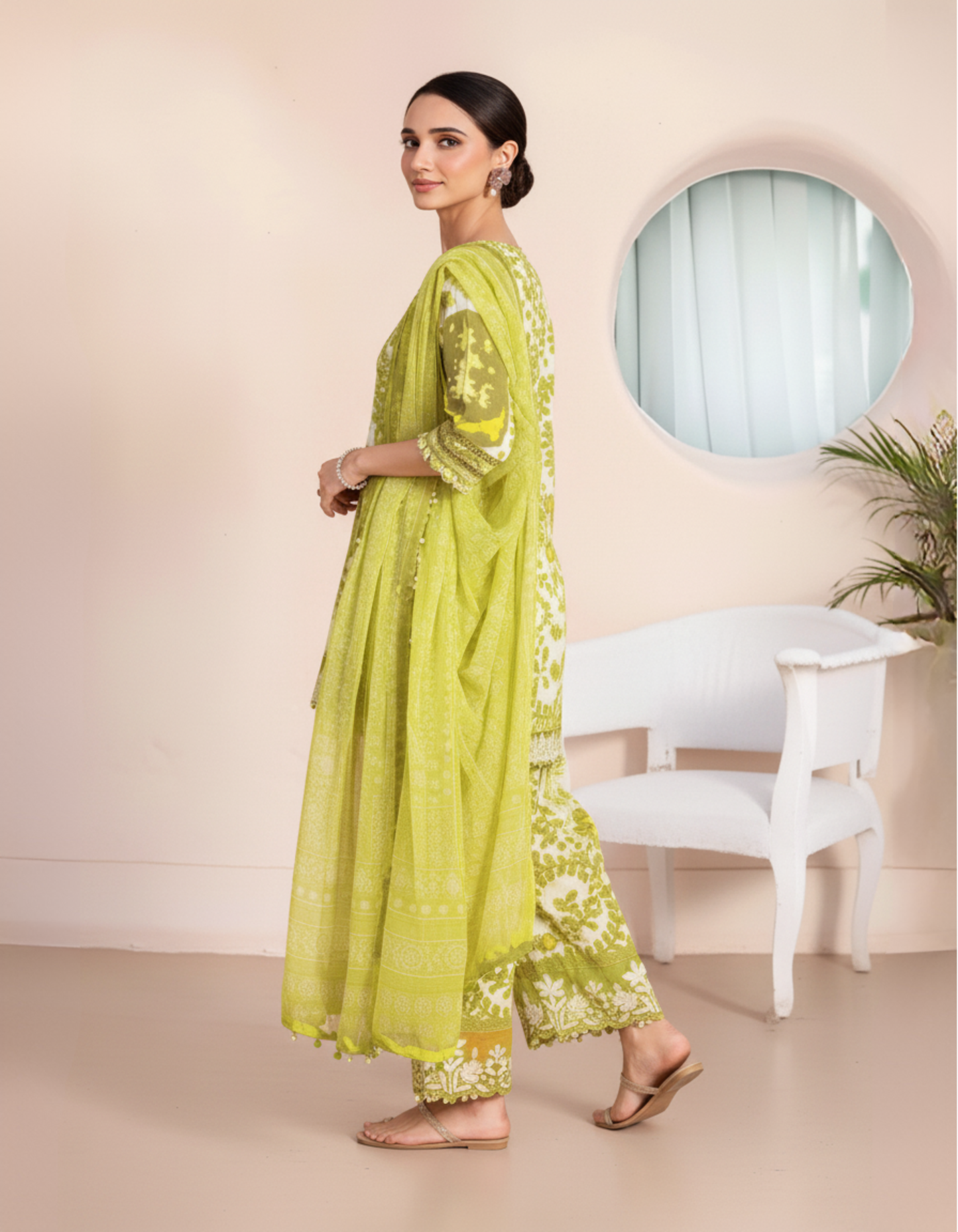 Lime Green Printed & Embroidered Unstitched Lawn 3-Piece Suit with Lawn Dupatta