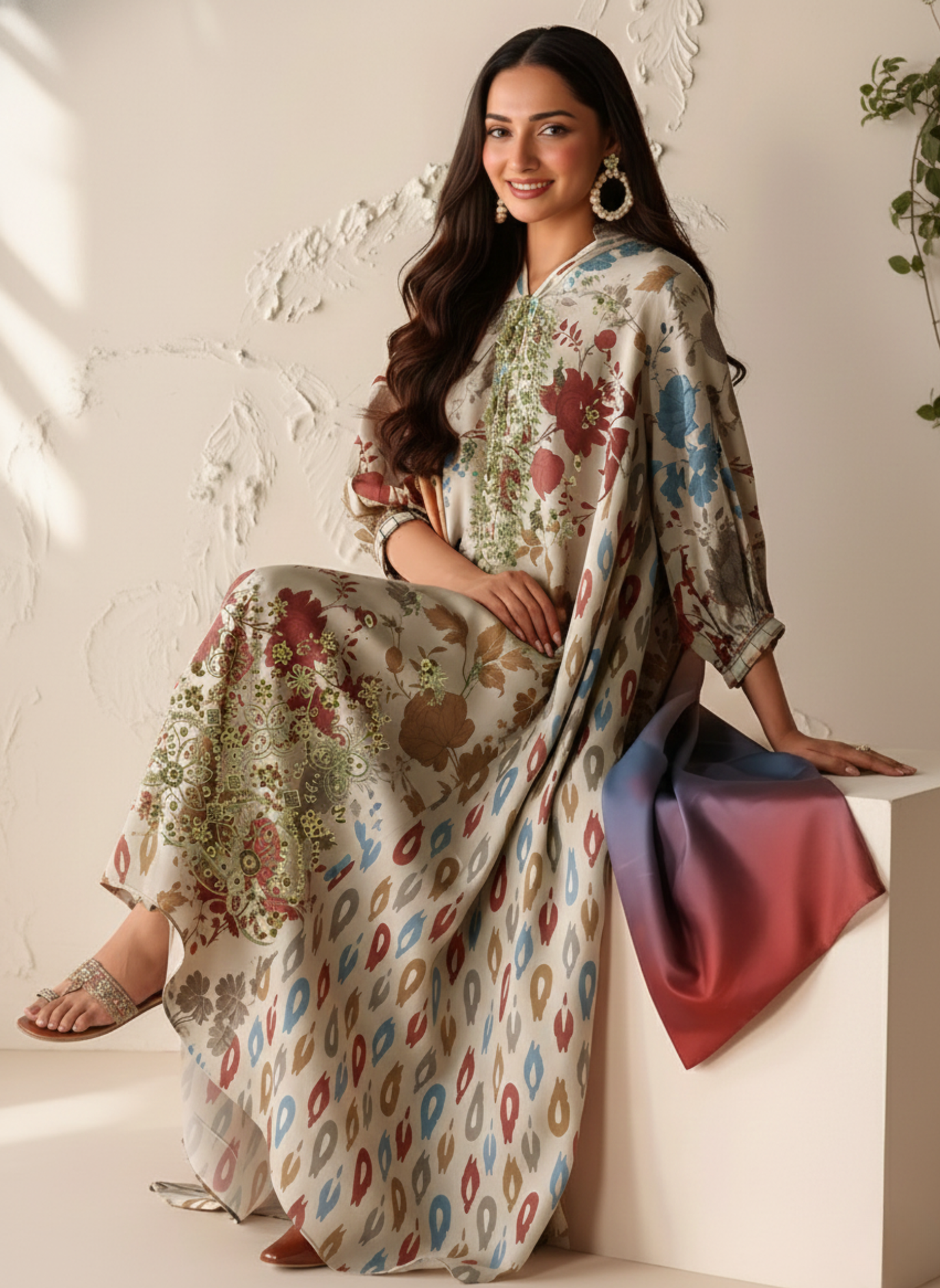 Luxury Pastel Multi-Color Printed Embroidered Unstitched Lawn 3-Piece Suit with Lawn Dupatta
