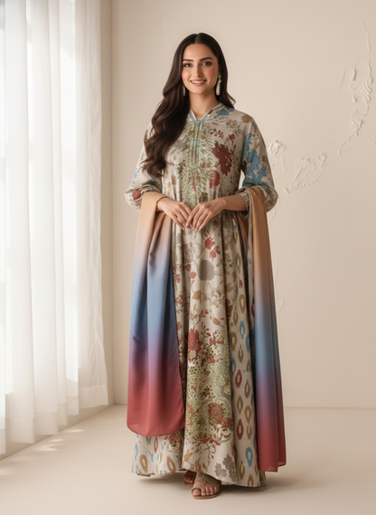 Luxury Pastel Multi-Color Printed Embroidered Unstitched Lawn 3-Piece Suit with Lawn Dupatta