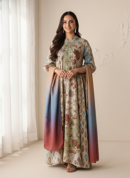 Luxury Pastel Multi-Color Printed Embroidered Unstitched Lawn 3-Piece Suit with Lawn Dupatta
