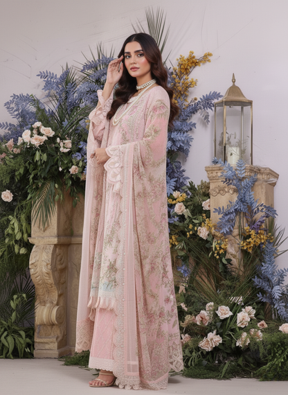 Blush Pink Heavy Embroidered Luxury Lawn Suit with Chiffon Dupatta – Designer 3-Piece